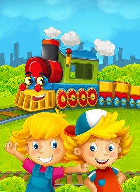 Mutlu çocuklar ile çizgi film tren sahnesi
