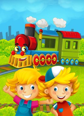Mutlu çocuklar ile çizgi film tren sahnesi