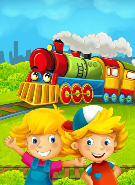 Mutlu çocuklar ile çizgi film tren sahnesi