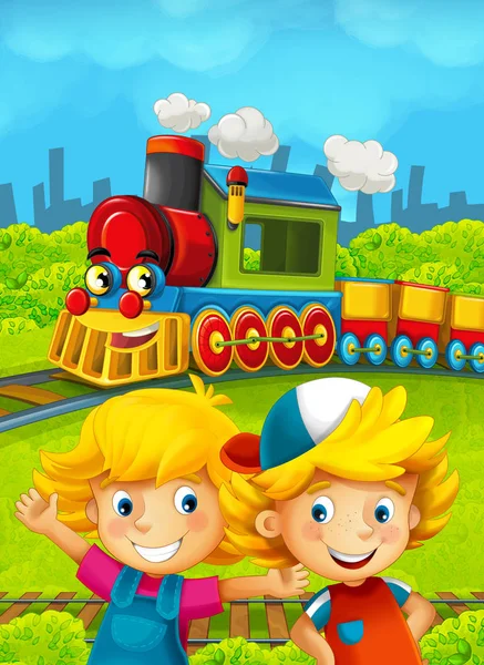 Mutlu çocuklar ile çizgi film tren sahnesi