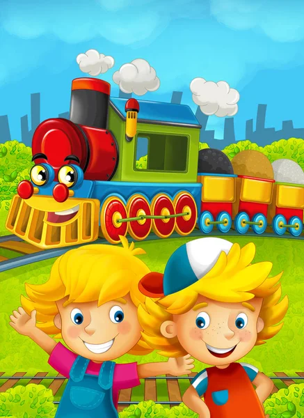 Mutlu çocuklar ile çizgi film tren sahnesi