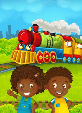 Mutlu çocuklar ile çizgi film tren sahnesi