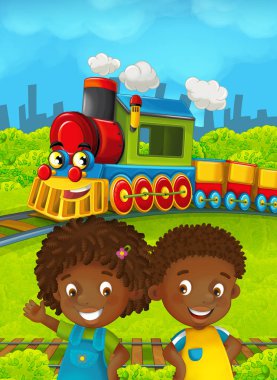 Mutlu çocuklar ile çizgi film tren sahnesi