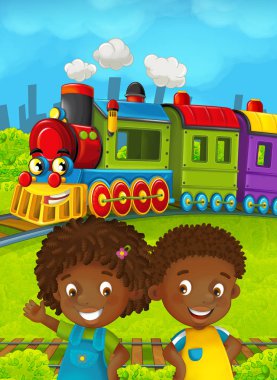 Mutlu çocuklar ile çizgi film tren sahnesi