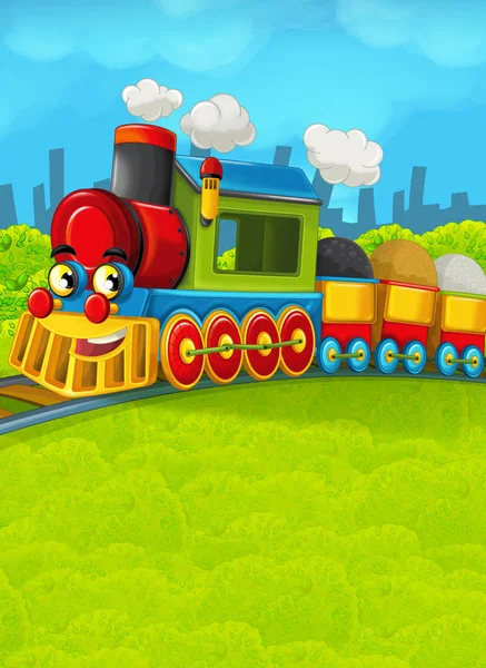 Dibujos animados escena del tren en el prado —  Fotos de Stock