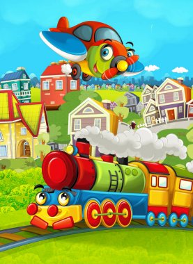 çayır ve uçak uçan tren sahnesi