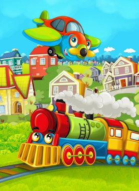 çayır ve uçak uçan tren sahnesi