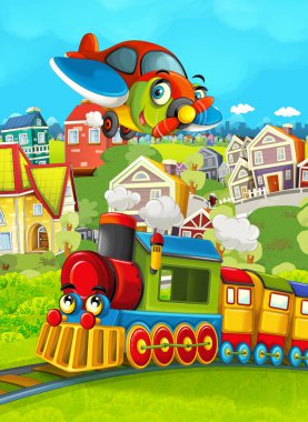 çayır ve uçak uçan tren sahnesi