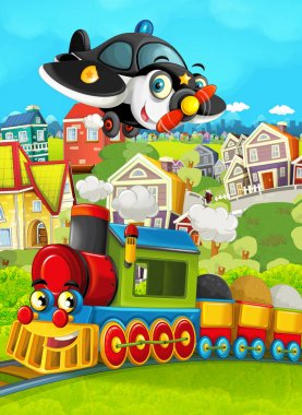 çayır ve uçak uçan tren sahnesi