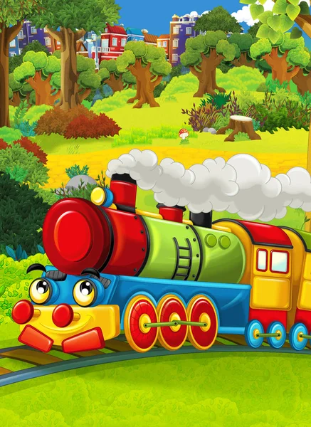 Cartoon trein scène op de weide — Stockfoto