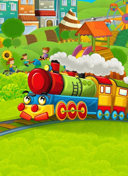 재미 있는 놀이터에 아이 들과 기차 — 스톡 사진