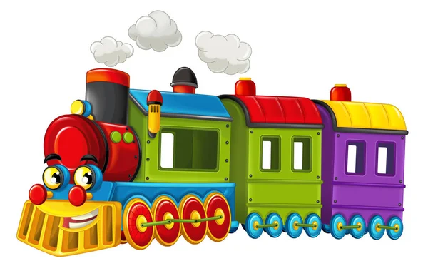 看起来很滑稽的蒸汽火车的卡通 — 图库照片