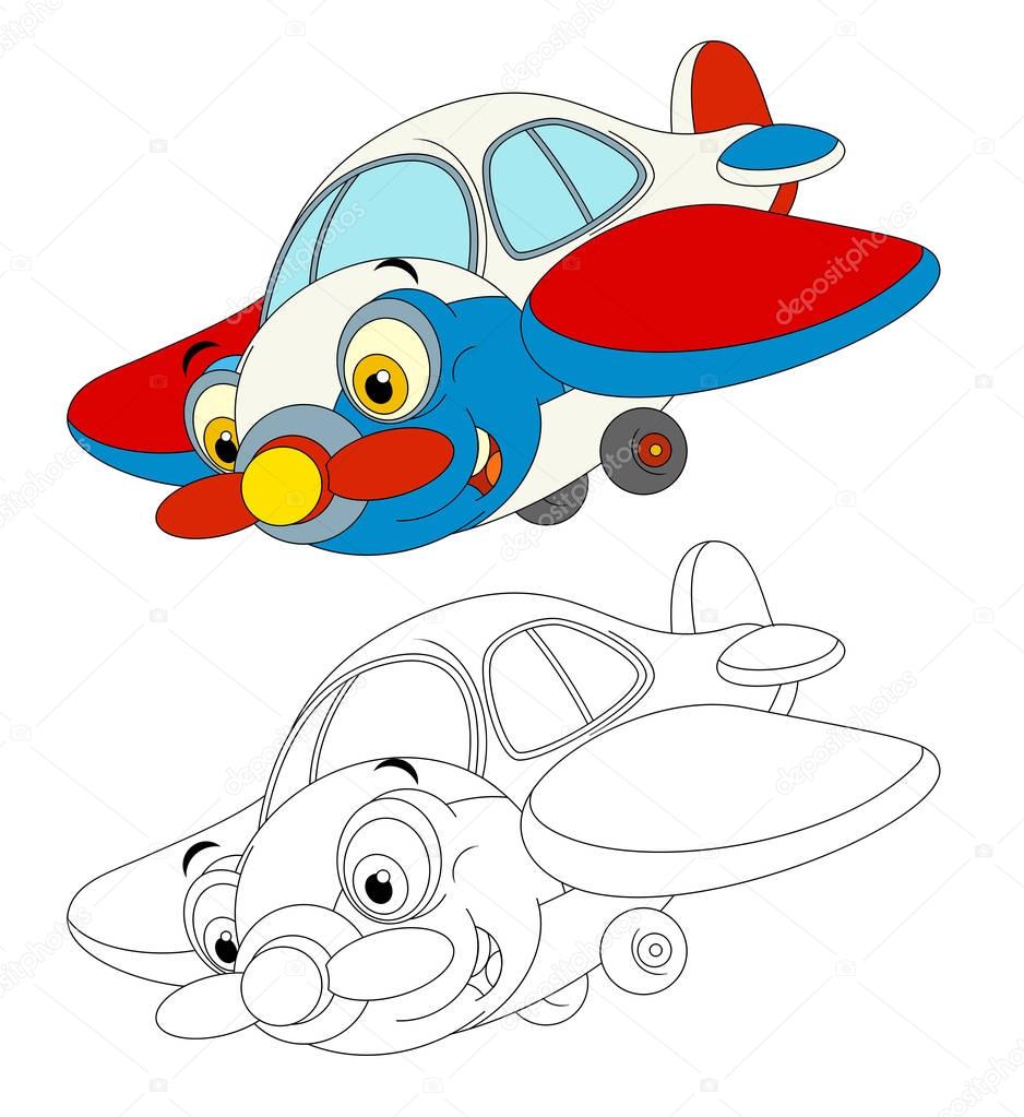 traditional plane with propeller smiling and flying