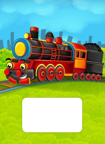 Cartoon train scene with space for text