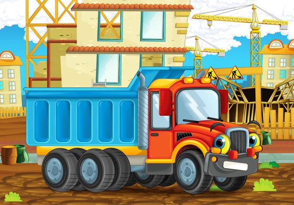 Byggarbetsplats med tung lastbil — Stockfoto