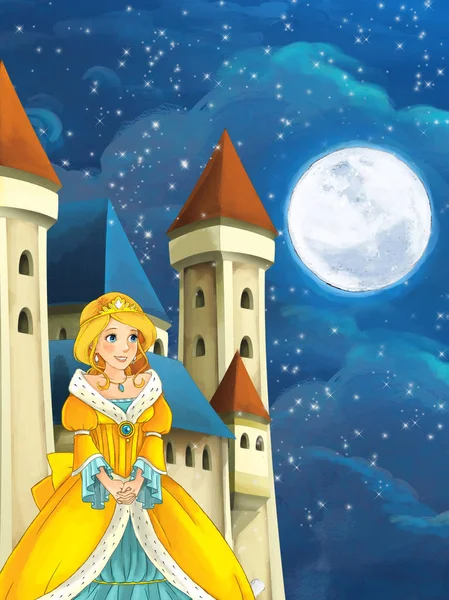 Cute princess in front of a castle — Stock Photo, Image