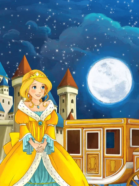 Prinzessin oder Königin - Schloss und Kutsche im Hintergrund — Stockfoto