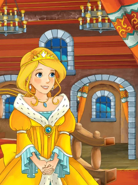 Desenhos animados cena de conto de fadas com princesa — Fotografia de Stock
