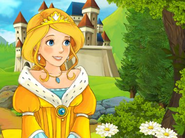 Kız bir kale önünde ayakta 