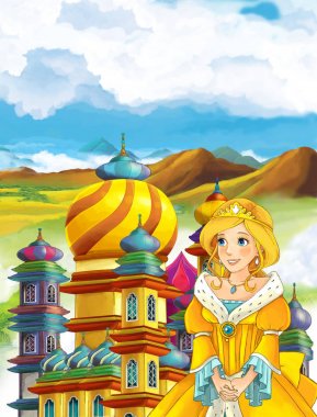 Kız bir kale önünde ayakta