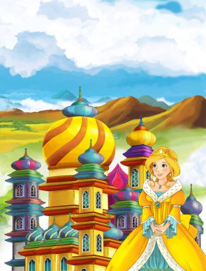 Kız bir kale önünde ayakta