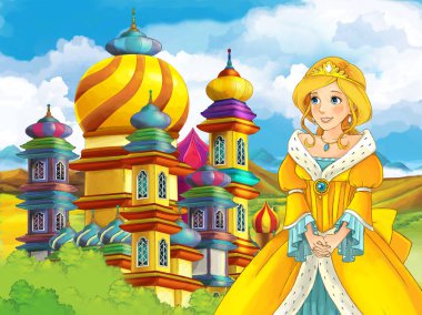 Kız bir kale önünde ayakta