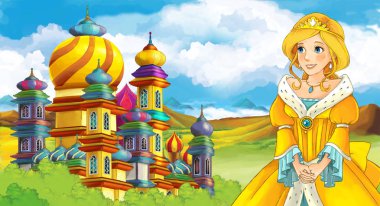 Kız bir kale önünde ayakta