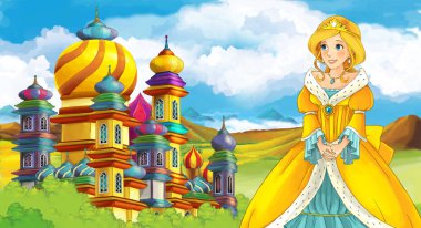 Kız bir kale önünde ayakta