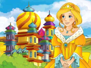 Kız bir kale önünde ayakta