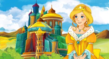 Kız bir kale önünde ayakta