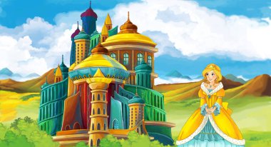 Kız bir kale önünde ayakta