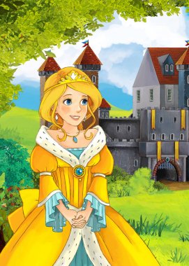 Kız bir kale önünde ayakta