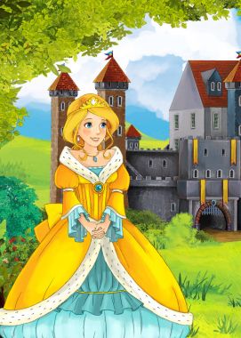 Kız bir kale önünde ayakta