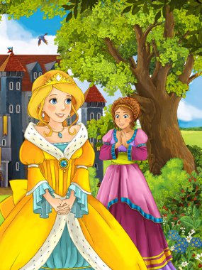 Kız bir kale önünde ayakta