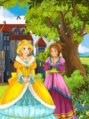 Kız bir kale önünde ayakta