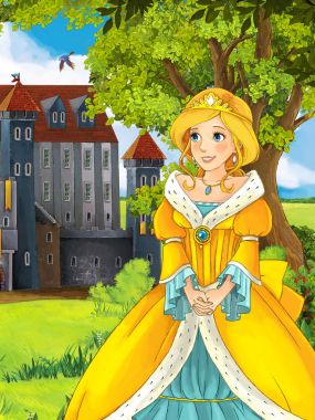 Kız bir kale önünde ayakta