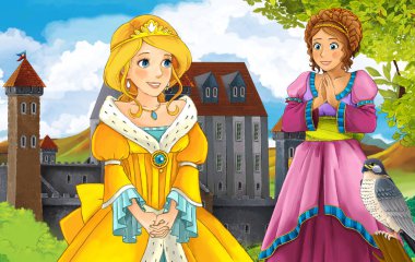 Kız bir kale önünde ayakta