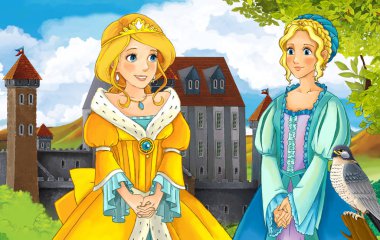 Kız bir kale önünde ayakta