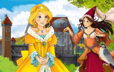 Kız bir kale önünde ayakta