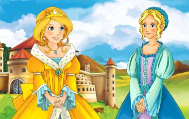 güzel kız bir kale önünde ayakta