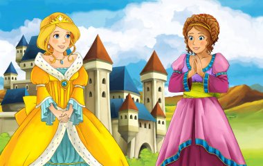 güzel kız bir kale önünde ayakta