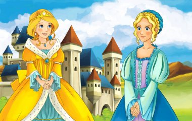 güzel kız bir kale önünde ayakta