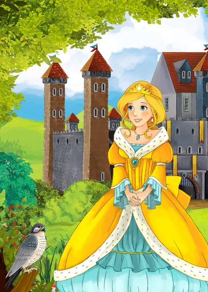 女孩站在一座城堡 — 图库照片