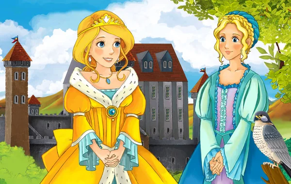 Kız bir kale önünde ayakta