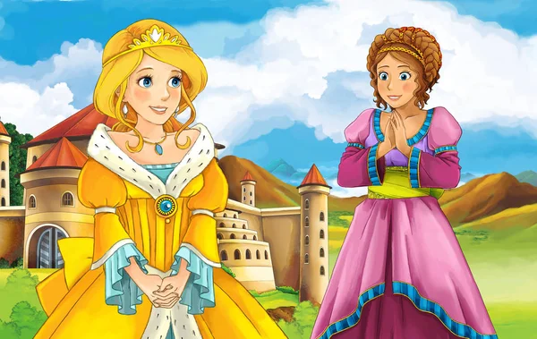 güzel kız bir kale önünde ayakta