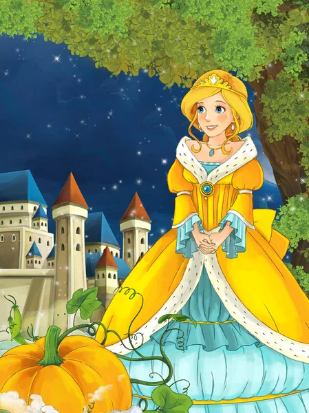 Princess looking at castle in the background — Stock Photo, Image