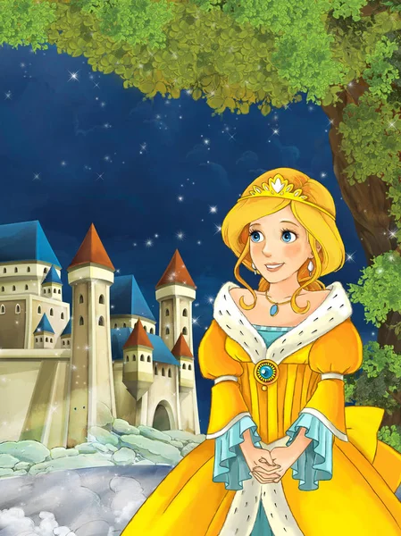 Princess looking at castle in the background — Stock Photo, Image