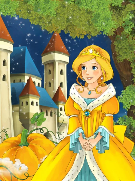 Princess looking at castle in the background — стоковое фото