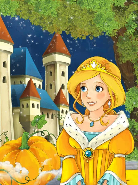 Prinzessin blickt auf Burg im Hintergrund — Stockfoto