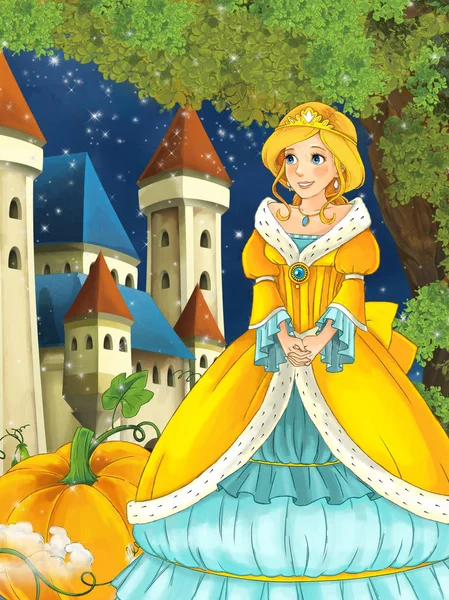 Księżniczka na zamku w tle — Zdjęcie stockowe